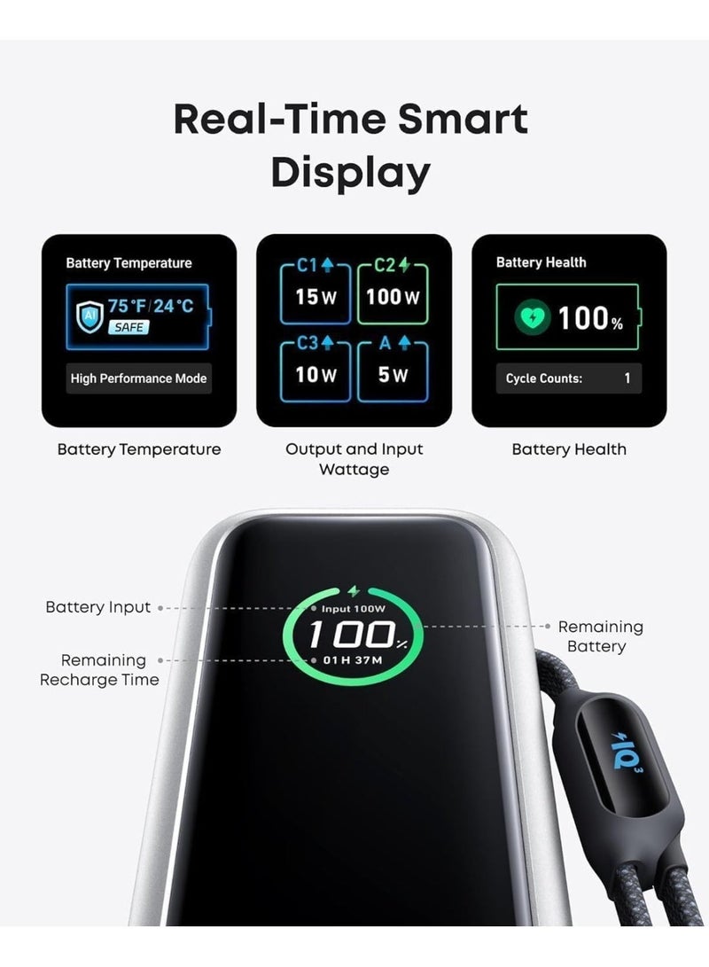 Anker Zolo Power Bank (25K, 165W, Built-In USB-C and Retractable Cable) High-Speed Portable Charger, 1 USB-C, 1 US B-A, Battery Pack for iPhone 16/15/15 Pro/15 Pro Max, MacBook (Case Cover Included) - Image 5